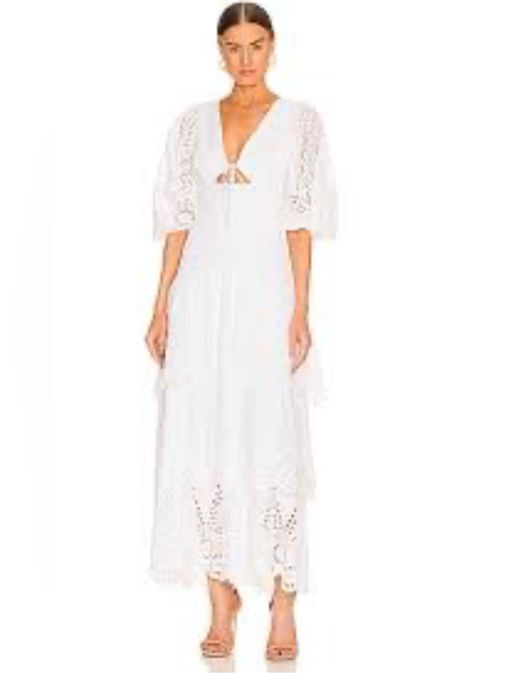 Significant Other White Eyelet Embroidered Tiered Maxi Dress Size US 6
